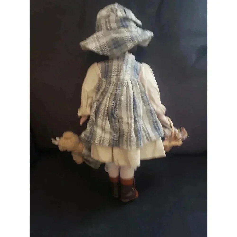 Collectors Doll with Basket of Flowers and Bear - Picture 2 of 5